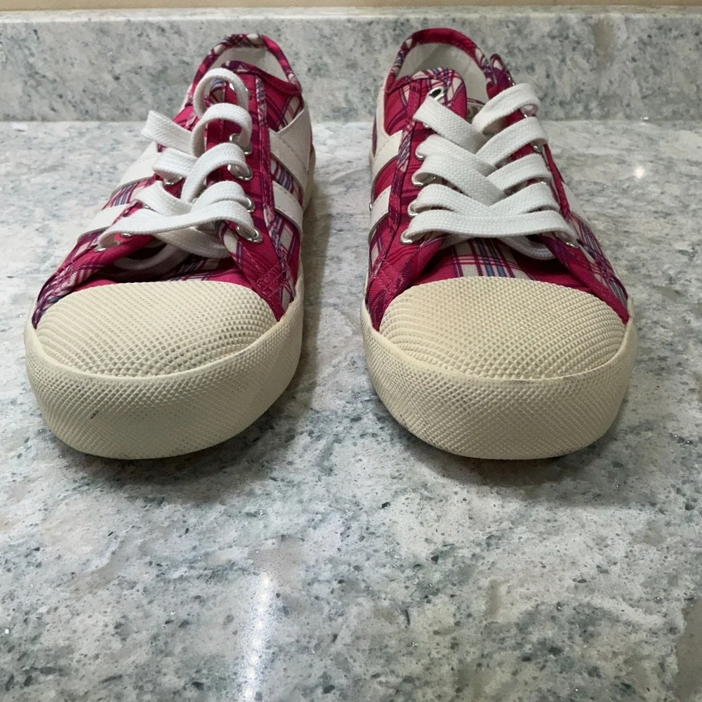 Gola Sneakers Coaster Print Talbots 7 Pink Plaid Low Top Lace Up CLB730